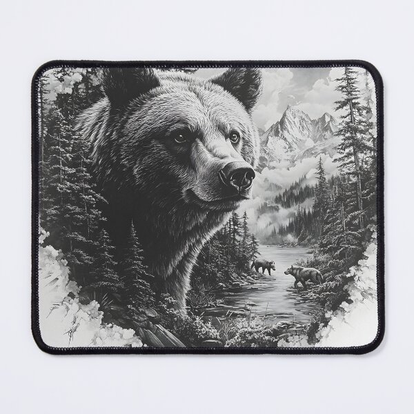 Item preview, Black and White Grizzly bear pencil drawing designed and sold by Pencil-Art.