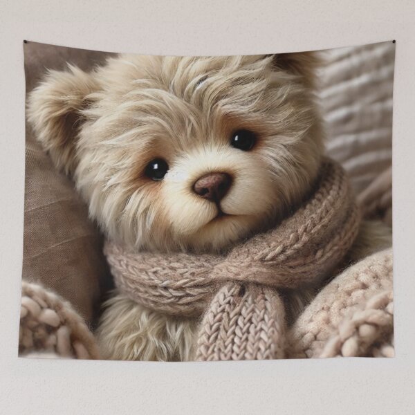 Item preview, little bear in bed with a fluffy scarf designed and sold by DigiPKSahaMax.