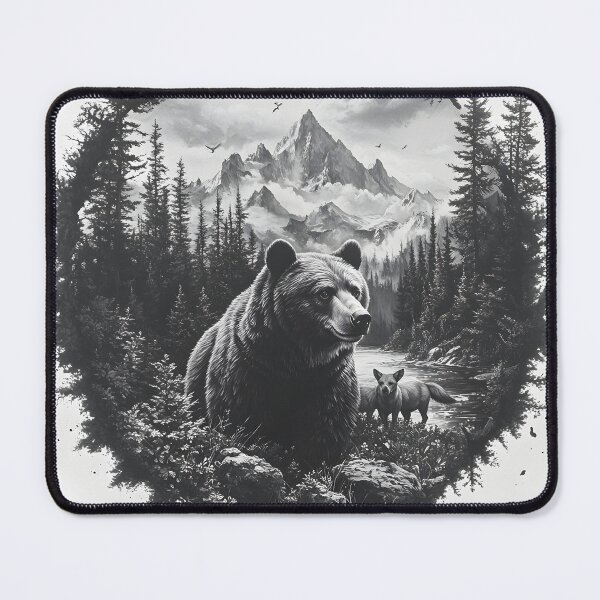 Item preview, Black and White Grizzly bear pencil drawing designed and sold by Pencil-Art.
