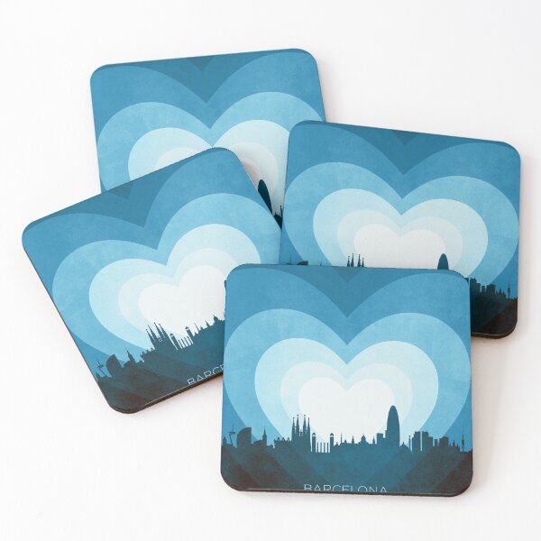 Item preview, Barcelona Spain Skyline Hearts Blue designed and sold by ArtPrints.
