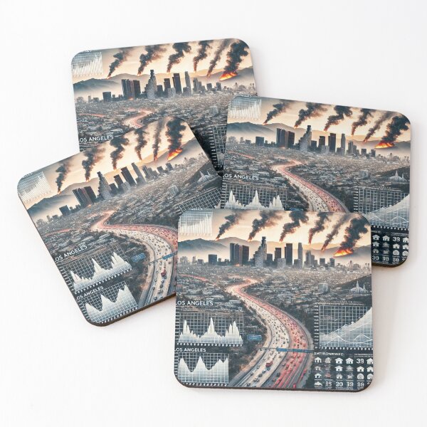 Item preview, Los Angeles skyline blending with smoke and flames designed and sold by DODObakr.