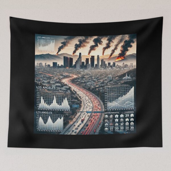Item preview, Los Angeles skyline blending with smoke and flames designed and sold by DODObakr.