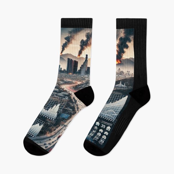 Item preview, Los Angeles skyline blending with smoke and flames designed and sold by DODObakr.