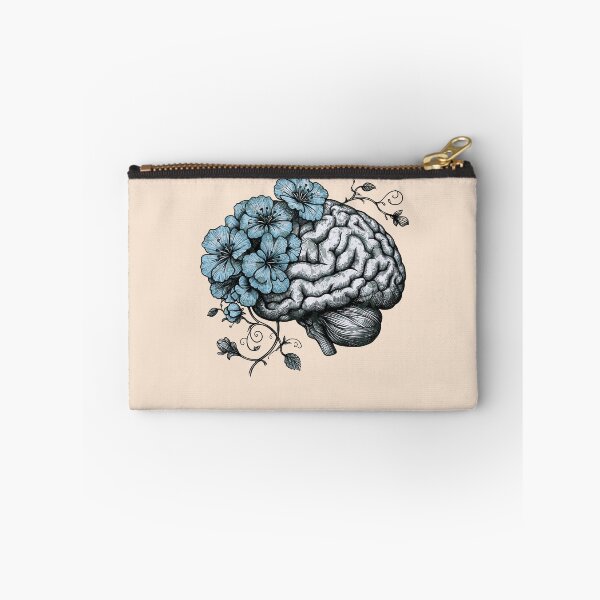 Item preview, Mental Wealth, Brain mental health psychology, blue flowers, anatomy watercolor art designed and sold by Collagedream.