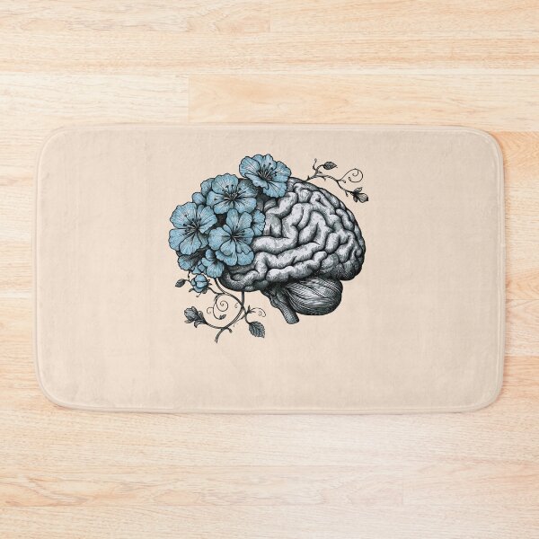 Item preview, Mental Wealth, Brain mental health psychology, blue flowers, anatomy watercolor art designed and sold by Collagedream.