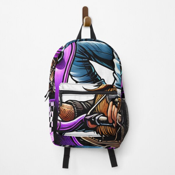 Item preview, Bearded Biker on Purple Scooter Cartoon Illustration designed and sold by DrawHandArt.
