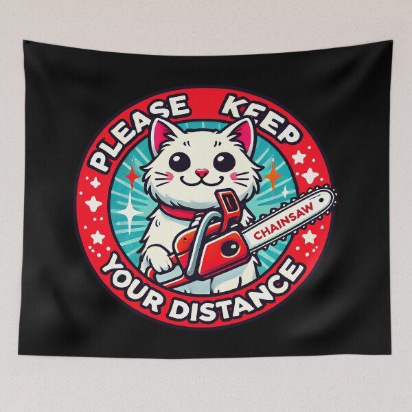 Item preview, Funny Cat Chainsaw - Please Keep Your Distance Humor designed and sold by DrawHandArt.