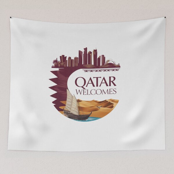 Item preview, Qatar Welcomes Flag Map Doha, Persian  designed and sold by AnimalsDH305.
