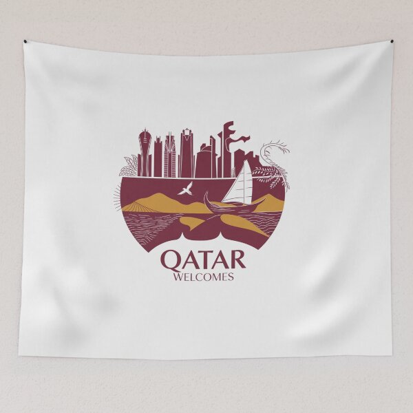 Item preview, Qatar Welcomes Flag Map Doha, Persian  designed and sold by AnimalsDH305.