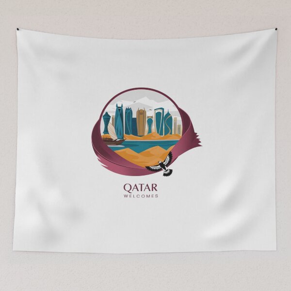 Item preview, Qatar Welcomes Flag Map Doha, Persian  designed and sold by AnimalsDH305.