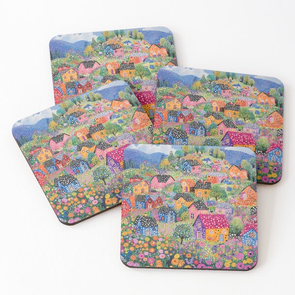 Item preview, Polka Dot Hillside Colorful Floral Cottages designed and sold by Neika Shimm Designs.