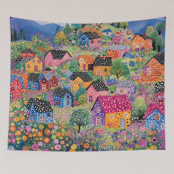 Item preview, Polka Dot Hillside Colorful Floral Cottages designed and sold by Neika Shimm Designs.