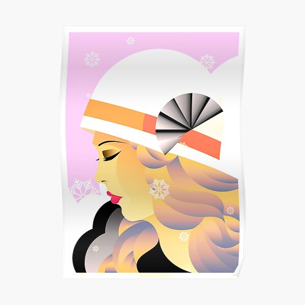 Art Deco Lady in Hat Pink Tones Poster