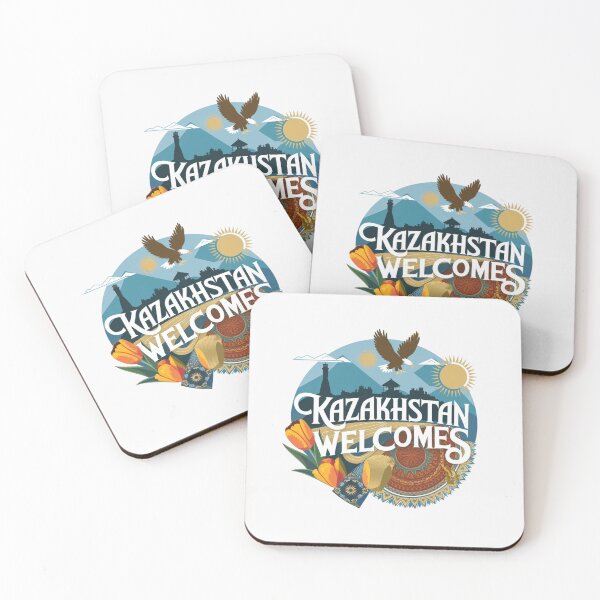 Item preview, Kazakhstan Welcomes Flag Map Astana, Almaty, steppes designed and sold by AnimalsDH305.