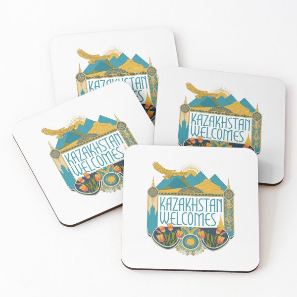Item preview,  Kazakhstan Welcomes Flag Map Astana, Almaty, steppes designed and sold by AnimalsDH305.