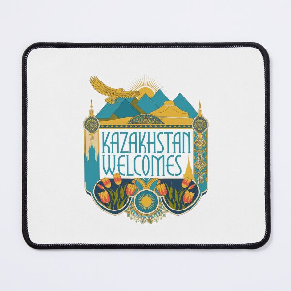 Item preview,  Kazakhstan Welcomes Flag Map Astana, Almaty, steppes designed and sold by AnimalsDH305.