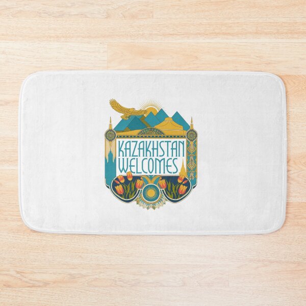 Item preview,  Kazakhstan Welcomes Flag Map Astana, Almaty, steppes designed and sold by AnimalsDH305.