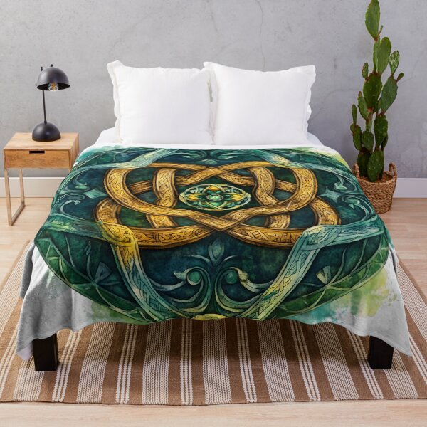 Item preview, Ethereal Celtic Knot Sacred Geometry Watercolor Gold Accents & Green Magic designed and sold by AnnDesignStudio.