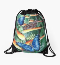 heliconia and morphos Drawstring Bag