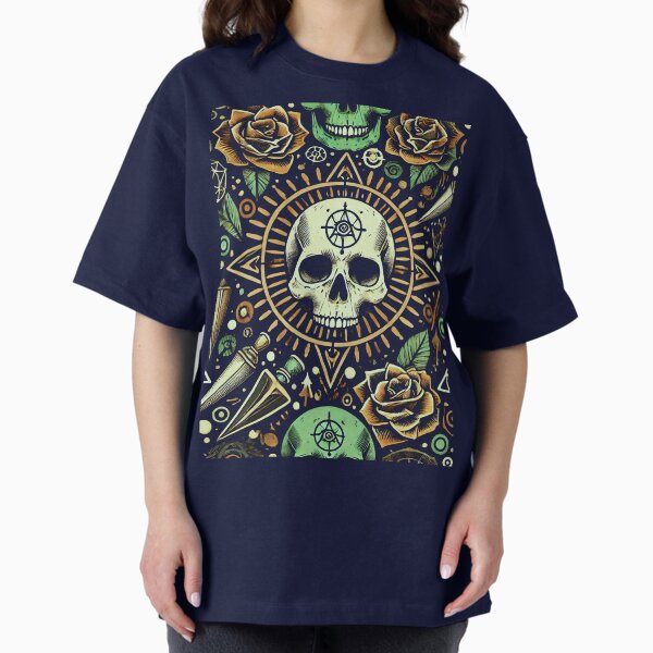 Item preview,  Traditional Tattoo Skull T-Shirt – Vintage Horror & Day of the Dead Style, skull design inspired by old school traditional tattoos horror day of the dead style pattern classic t-shirt   designed and sold by blackdoggdesign.