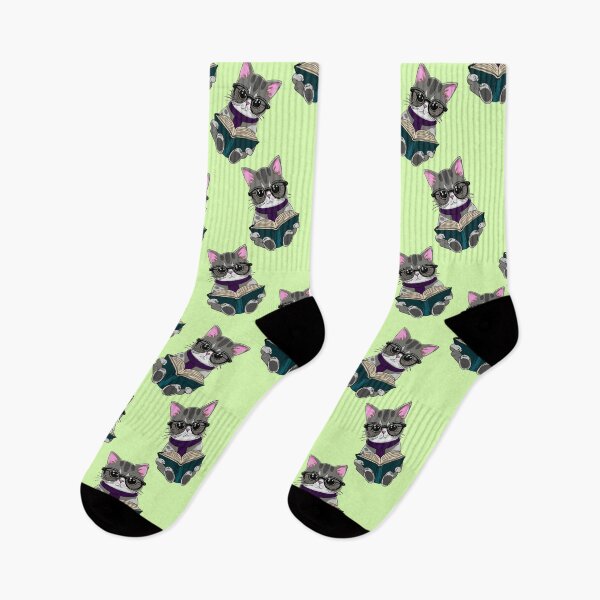 Item preview, Book reading cat with glasses  designed and sold by SlothPrints.