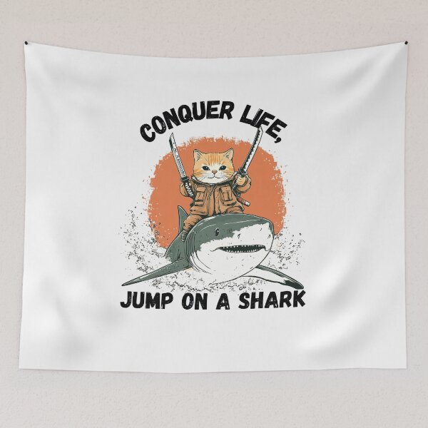 Item preview, Conquer life, jump on a shark, sharkastic funny gift designed and sold by FelkMariShop.