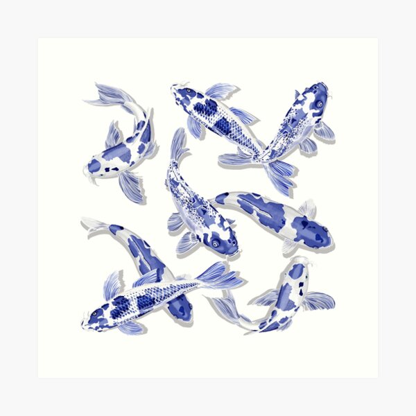 Item preview, Blue and White Koi Fish Artwork – Zen Wall Decor for Home & Office designed and sold by Phat Dog Designs .