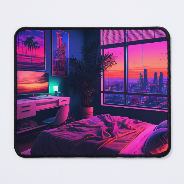 Item preview, Neon Dreams: A Synthwave Skyline from a Retro-Futuristic Room designed and sold by ZGigerBarker.