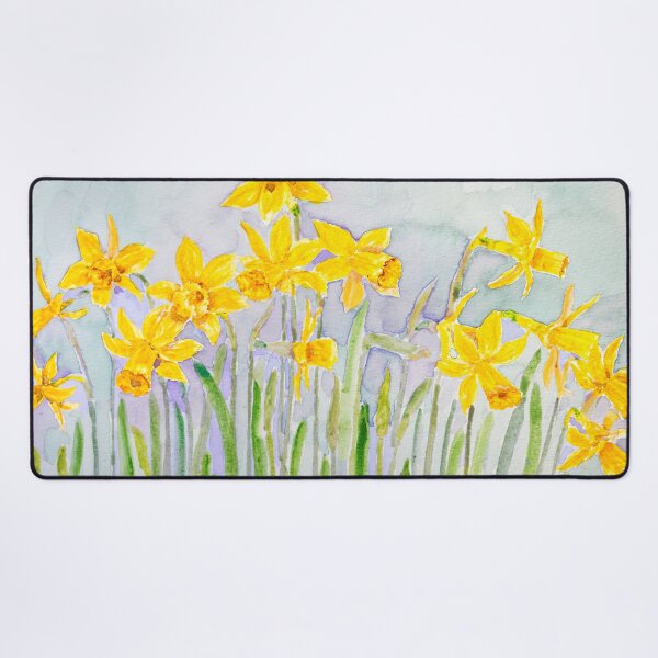 Item preview, hand painted yellow daffodils field watercolor designed and sold by SelenePaintings .