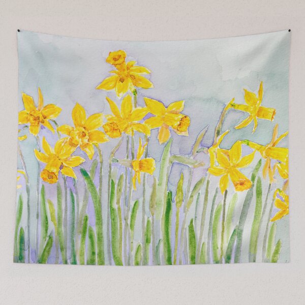Item preview, Campo de narcisos amarillos pintados a mano en acuarela designed and sold by SelenePaintings .