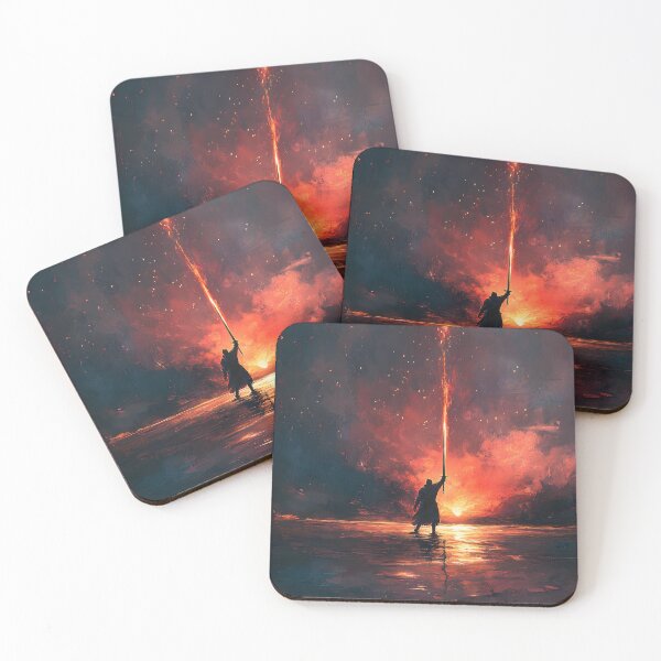 Item preview, Epic Warrior with Flaming Sword at Sunset – Dramatic Fantasy Art Print  designed and sold by ashrafzain.