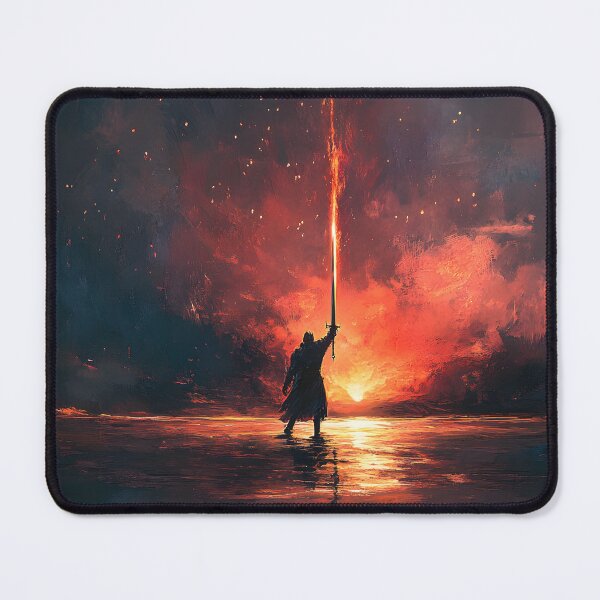 Item preview, Epic Warrior with Flaming Sword at Sunset – Dramatic Fantasy Art Print  designed and sold by ashrafzain.