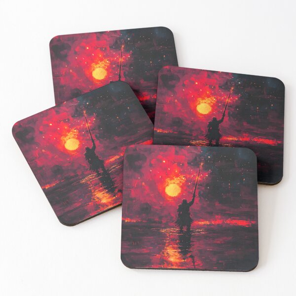 Item preview, Warrior Silhouette Against Fiery Sunset - Epic Fantasy Art designed and sold by ashrafzain.