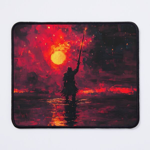 Item preview, Warrior Silhouette Against Fiery Sunset - Epic Fantasy Art designed and sold by ashrafzain.