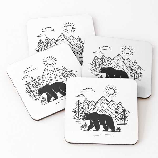 Item preview, Minimalist Mountain and Bear Line Art, National Park designed and sold by PandaKunst.