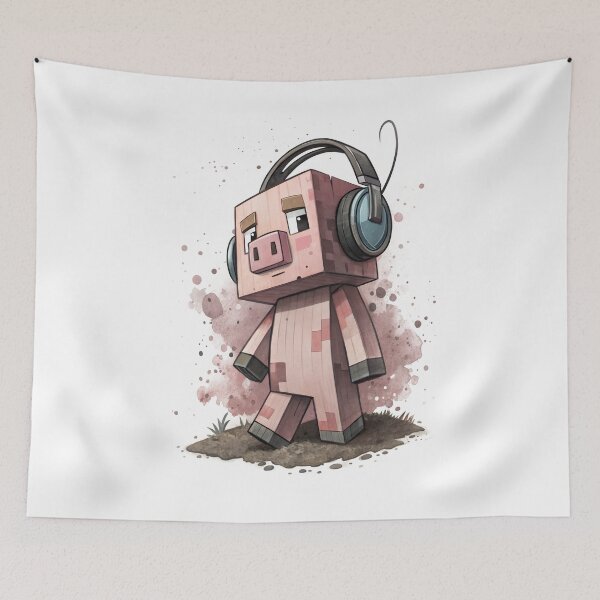 Item preview, Cool Minecraft pig wearing headphones designed and sold by glenwith1na.