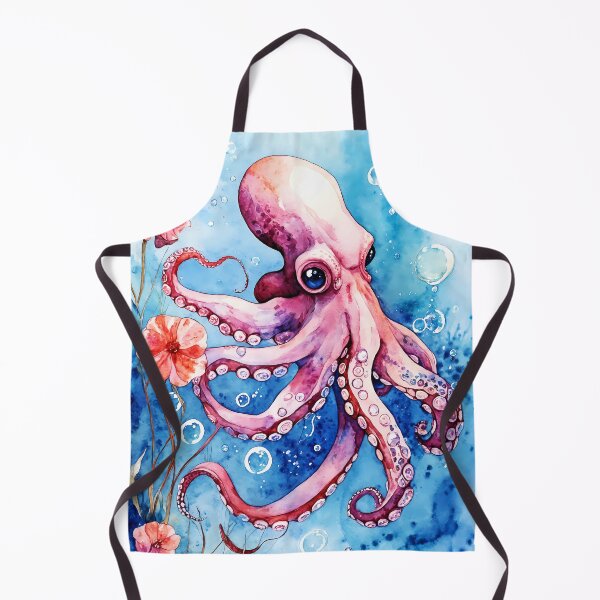 Item preview, Octopus in a Floral Seaworld with Bubbles designed and sold by soulfulpalette.