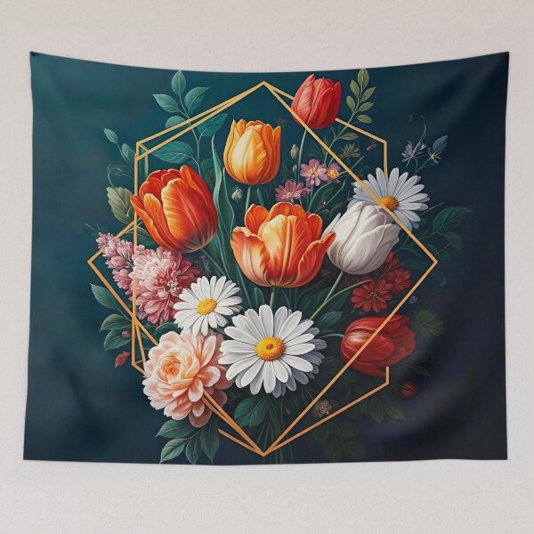 Item preview, Ramo de flores vibrantes en marco geométrico - Arte botánico moderno designed and sold by ashrafzain.