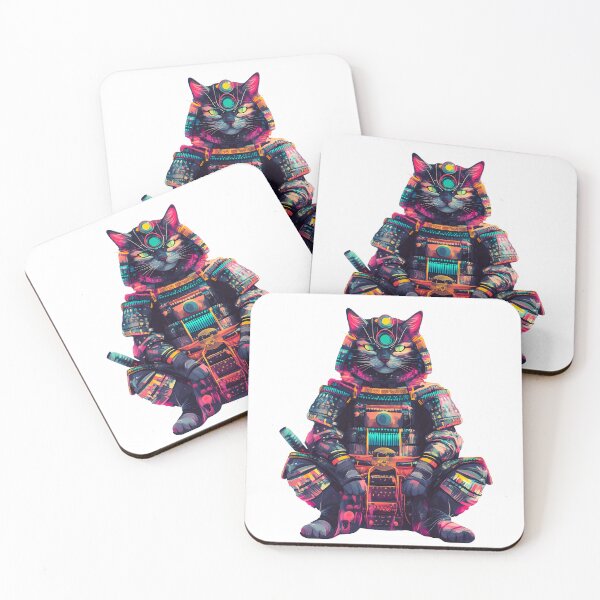 Item preview, Neon Cyber Samurai Cat Warrior designed and sold by PixelReverb.