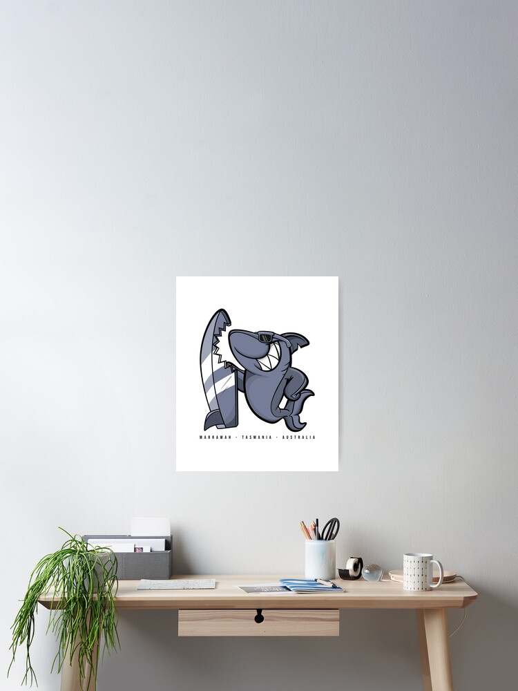 Thumbnail 2 of 3, Poster, Marrawah Surf Shark Graphic | Cool Surfing Shark Art | Tasmania Surf Culture designed and sold by aly325.
