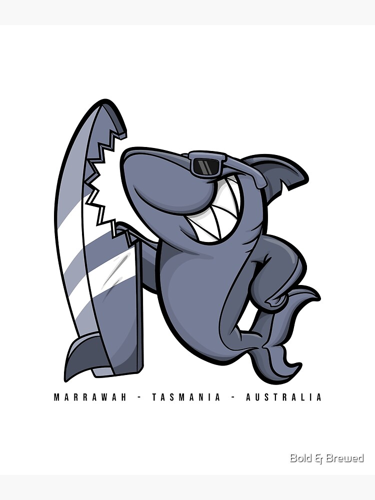 Thumbnail 3 of 3, Poster, Marrawah Surf Shark Graphic | Cool Surfing Shark Art | Tasmania Surf Culture designed and sold by aly325.