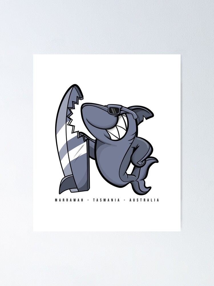 Thumbnail 1 of 3, Poster, Marrawah Surf Shark Graphic | Cool Surfing Shark Art | Tasmania Surf Culture designed and sold by aly325.