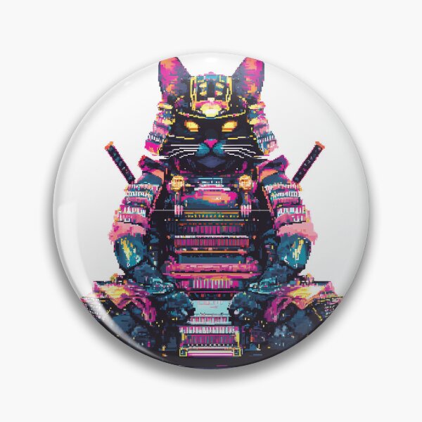 Item preview, Pixelated Samurai Cat Warrior in Neon designed and sold by PixelReverb.
