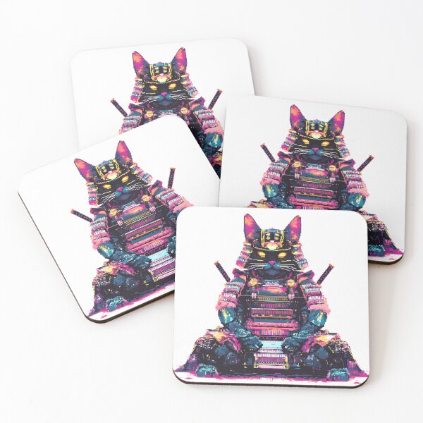 Item preview, Pixelated Samurai Cat Warrior in Neon designed and sold by PixelReverb.