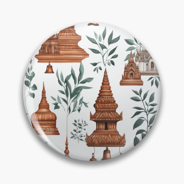 Item preview, Charming Thai Temple Stupas with Leafy Accents Seamless Pattern designed and sold by IssaraStudio.