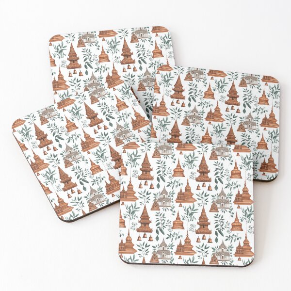 Item preview, Charming Thai Temple Stupas with Leafy Accents Seamless Pattern designed and sold by IssaraStudio.