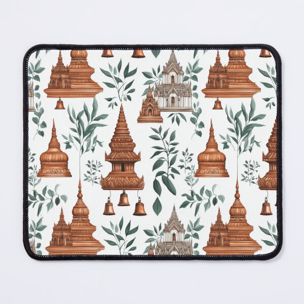 Item preview, Charming Thai Temple Stupas with Leafy Accents Seamless Pattern designed and sold by IssaraStudio.