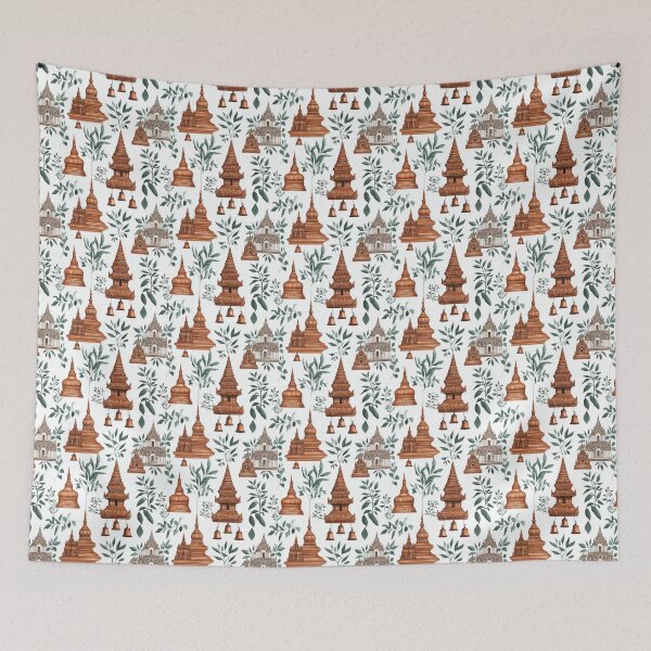 Item preview, Charming Thai Temple Stupas with Leafy Accents Seamless Pattern designed and sold by IssaraStudio.