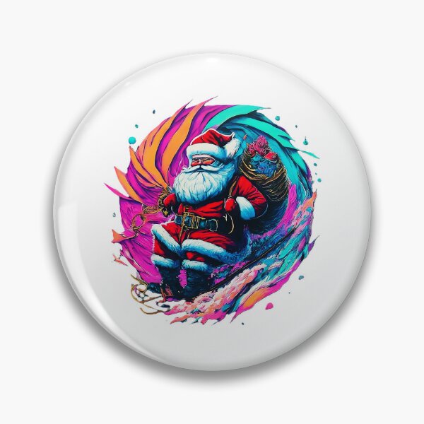 Artikelvorschau, Lebendiges Weihnachtsmann-Design, Weihnachtsmann reitet auf der kosmischen Welle, farbenfrohes und lustiges Fest, einzigartiges Weihnachtsgeschenk entworfen und verkauft von Indyadizine.