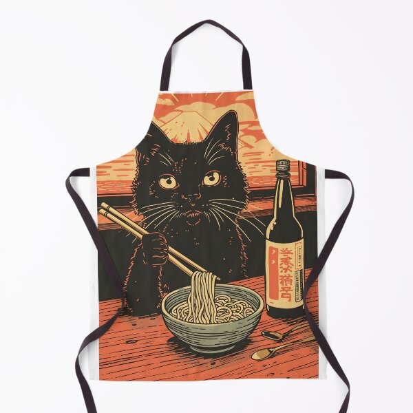 Item preview, Fifties Mid Century Black Cat Eating Noodles At Japanese Noodle Shop designed and sold by scooterbaby.